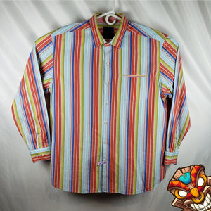 Tommy Bahama XL Multicolor Long Sleeve Button Up Shirt Silk Cotton Blend EUC